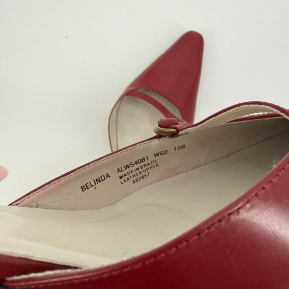 Lauren Ralph Lauren Red Leather Pointed Toe Kitten Heel Mules Size 10B - Picture 4 of 8